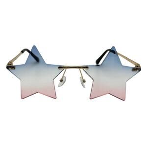 6077 | Blue/Red Rimless Star Novelty Sunglasses